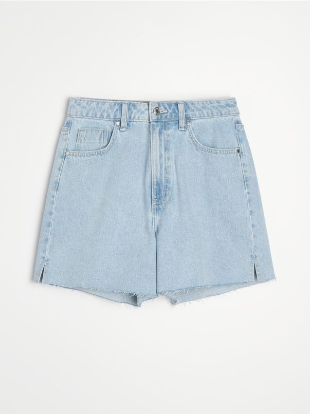 Bermuda in denim con spacco sulla gamba - blu
