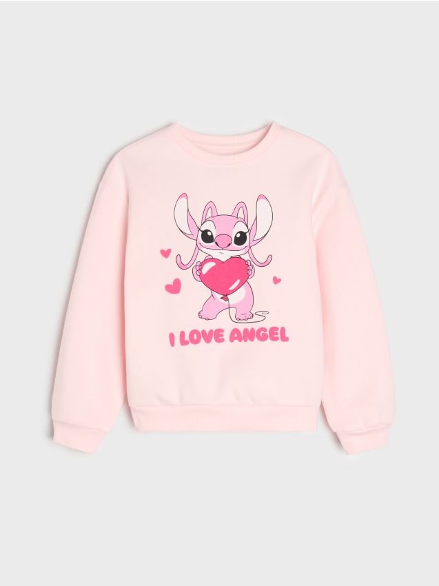 Sinsay - Bluză crewneck cu bumbac Stitch - roz-pastel