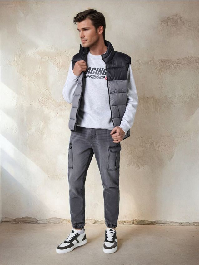 Sinsay - Džínsy cargo jogger - šedá