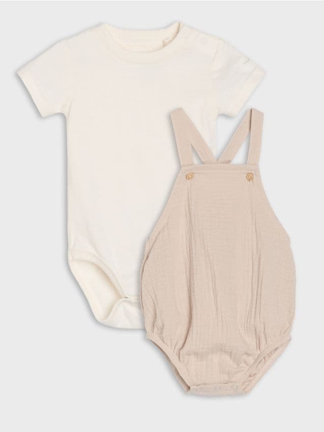 Sinsay - Set din bumbac: body și salopetă - multicolor