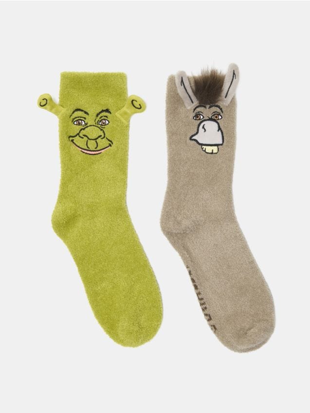 Sinsay - Visoke čarape od šenila s vezom i 3D elementima 2 pack Shrek