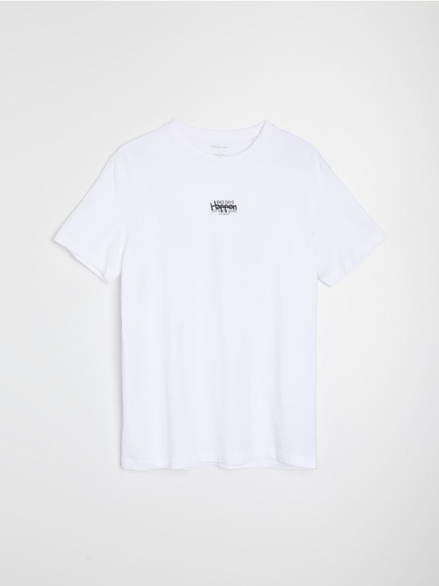Sinsay - Tricou din bumbac cu mânecă scurtă cu imprimeu - alb
