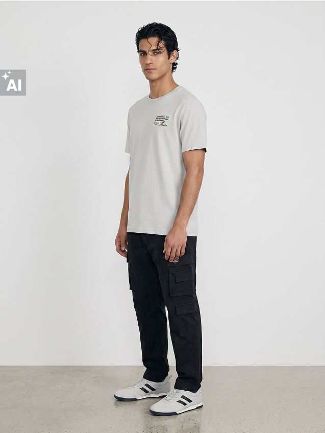 Sinsay - Tricou din bumbac cu mânecă scurtă cu imprimeu - nude