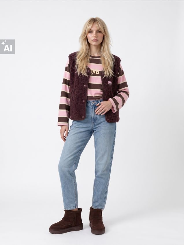 Sinsay - Tricou din bumbac cu mânecă lungă în dungi - multicolor