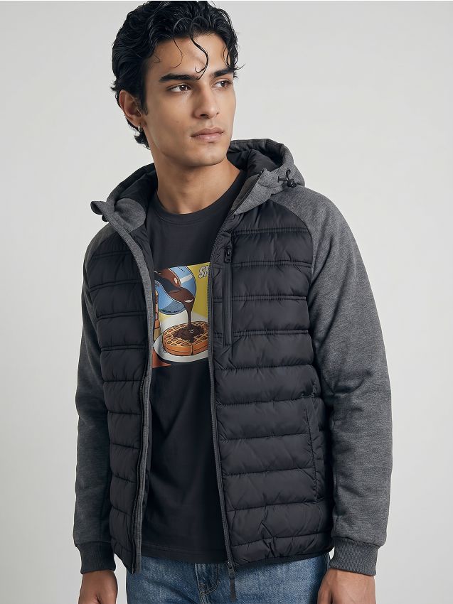 Sinsay - Geacă puffer hibridă cu glugă - negru