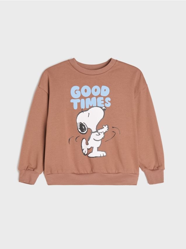 Sinsay - Bluză crewneck cu imprimeu Snoopy - maro