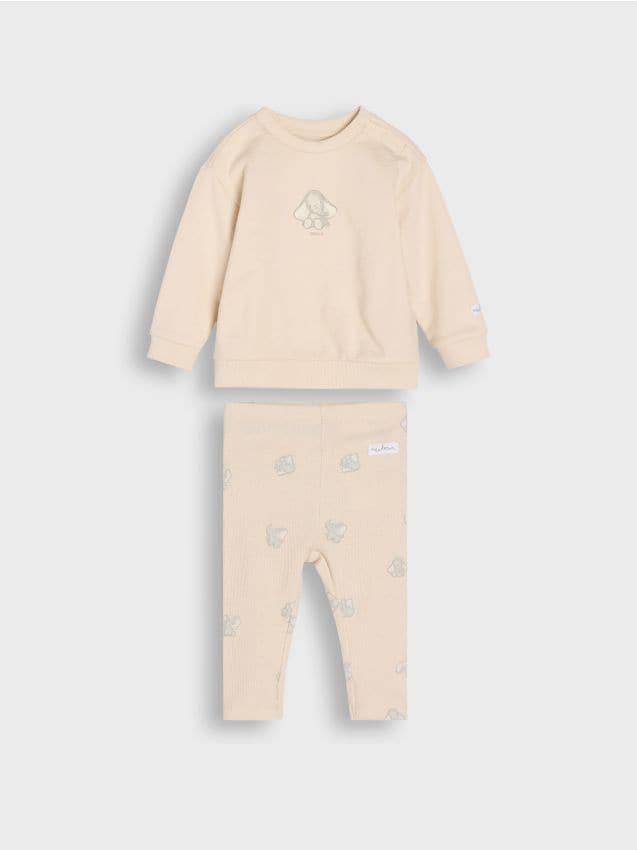 Sinsay - Bawełniany komplet z motywem słoni - kremowy