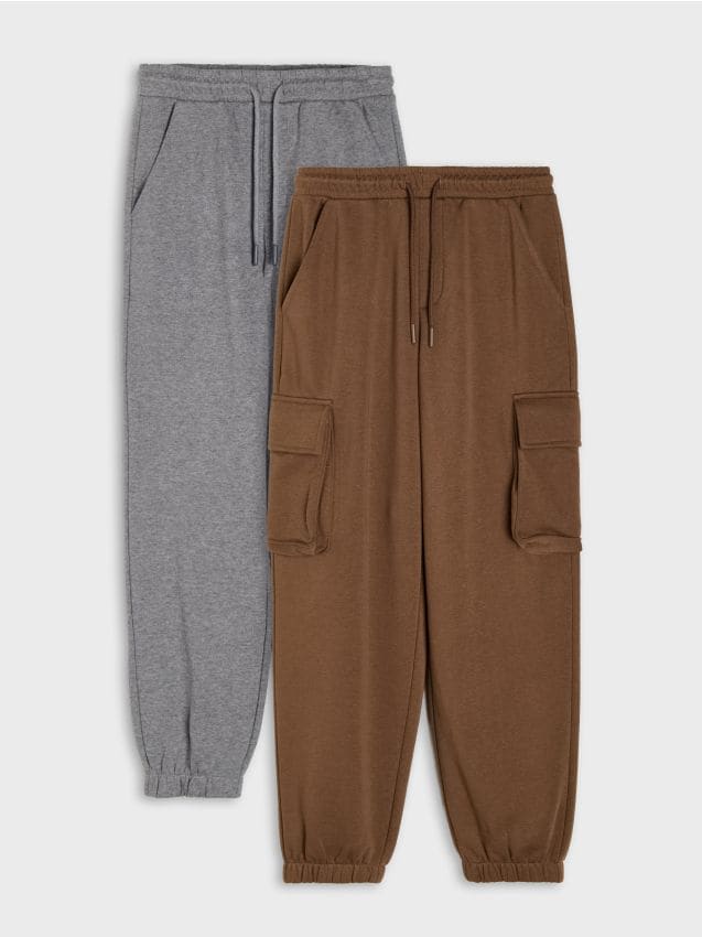 Sinsay - Pantaloni jogger cu bumbac 2 pack - cafeniu