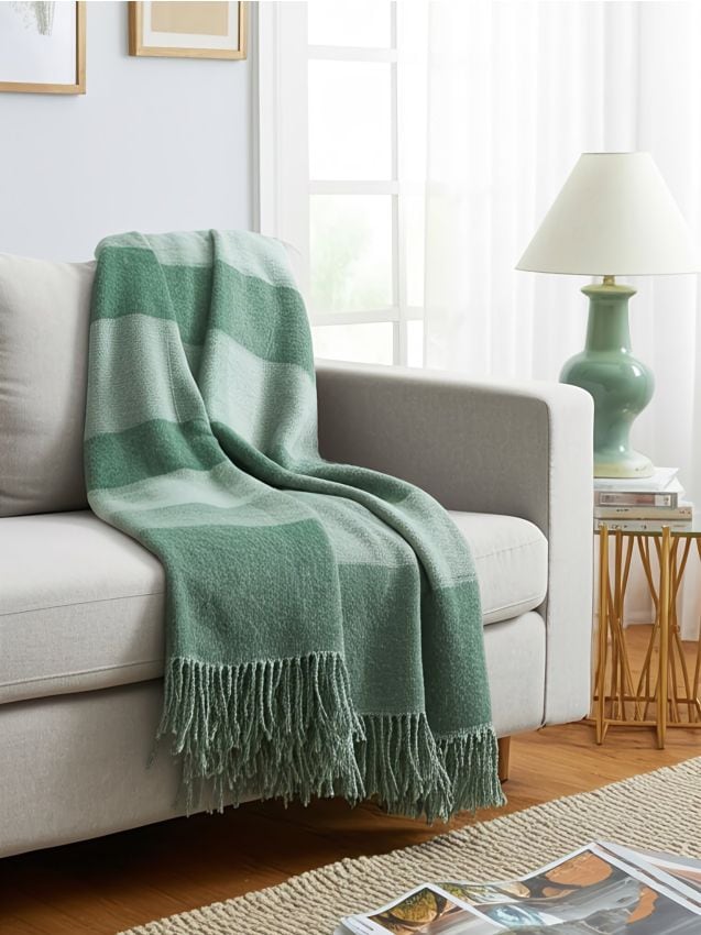 Sinsay - Pătură cu franjuri - verde