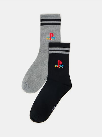 Dolge rebraste nogavice z vezenjem 2 kosa PlayStation