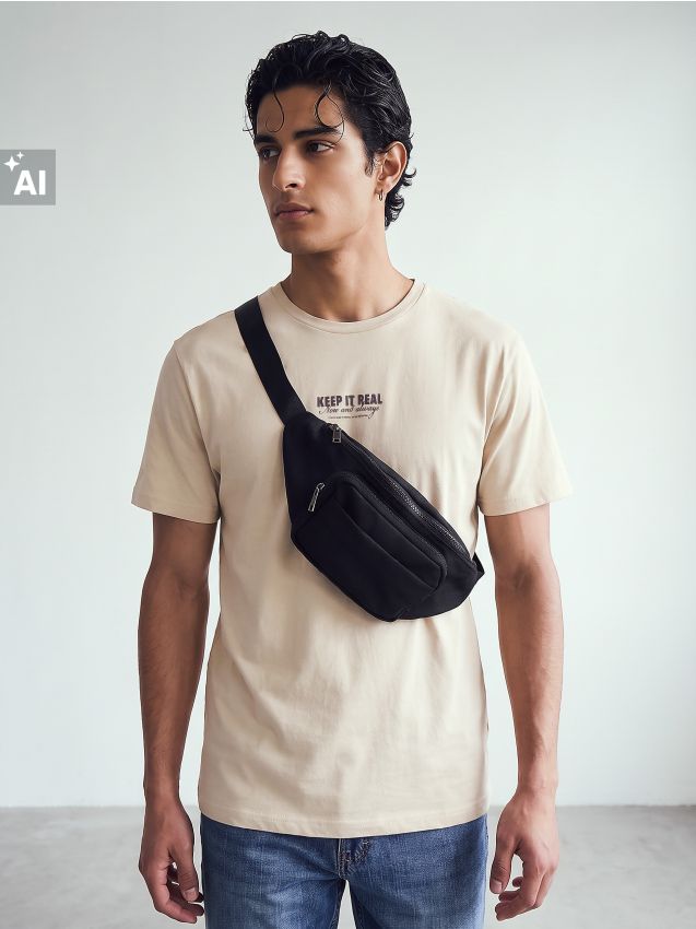 Sinsay - Tricou din bumbac cu inscripție - bej
