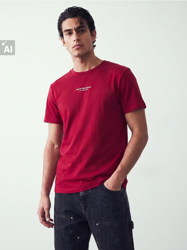 Sinsay - Tricou din bumbac cu inscripție - roșu