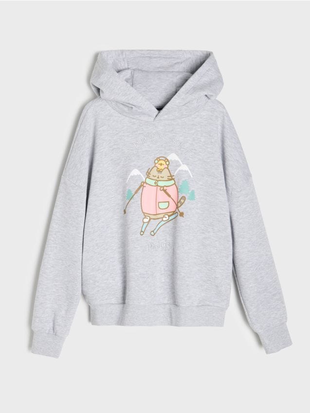 Sinsay - Hanorac oversize cu imprimeu și amestec de viscoză Pusheen the Cat - gri-neutru