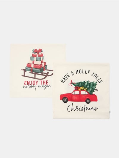 Різдвяні наволочки з принтом подарунків і авто з ялинкою (набір з 2)