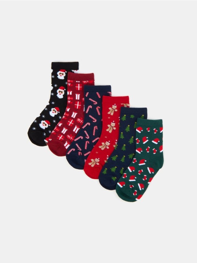 Sinsay - Weihnachtssocken 6er Pack - viacfarebná