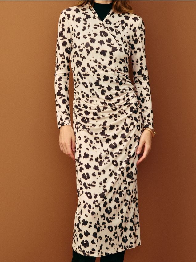 Sinsay - Rochie cu imprimeu leopard și pliere - multicolor