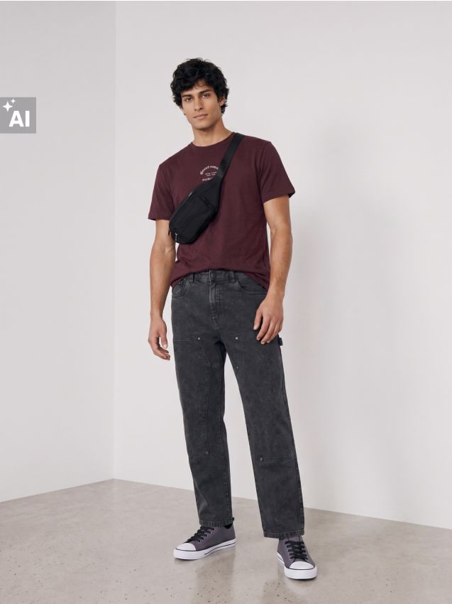 Sinsay - Tricou din bumbac cu inscripție - bordo