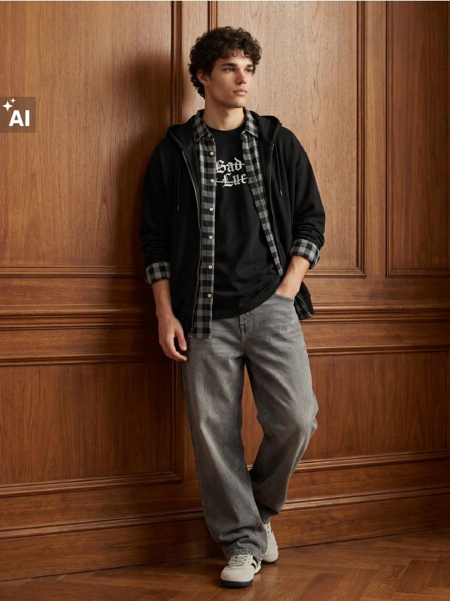Sinsay - Tricou loose din bumbac cu inscripție Bad Luck - negru