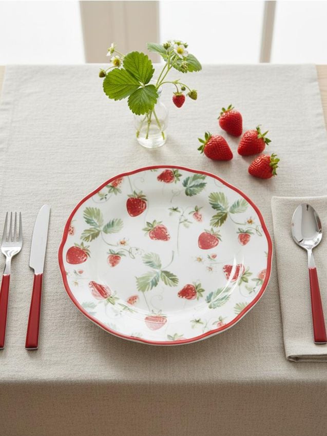 Sinsay - Farfurie ceramică cu motiv de căpșuni - roșu