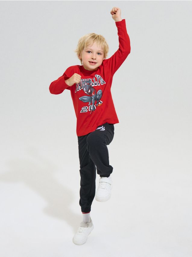 Sinsay - Tricou loose din bumbac cu imprimeu Spider-Man - roșu