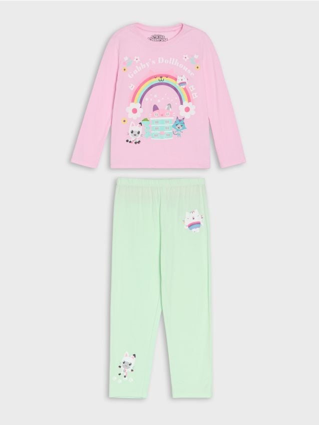Sinsay - Bawełniana piżama dwuczęściowa z nadrukiem Gabby's Dollhouse - różowy