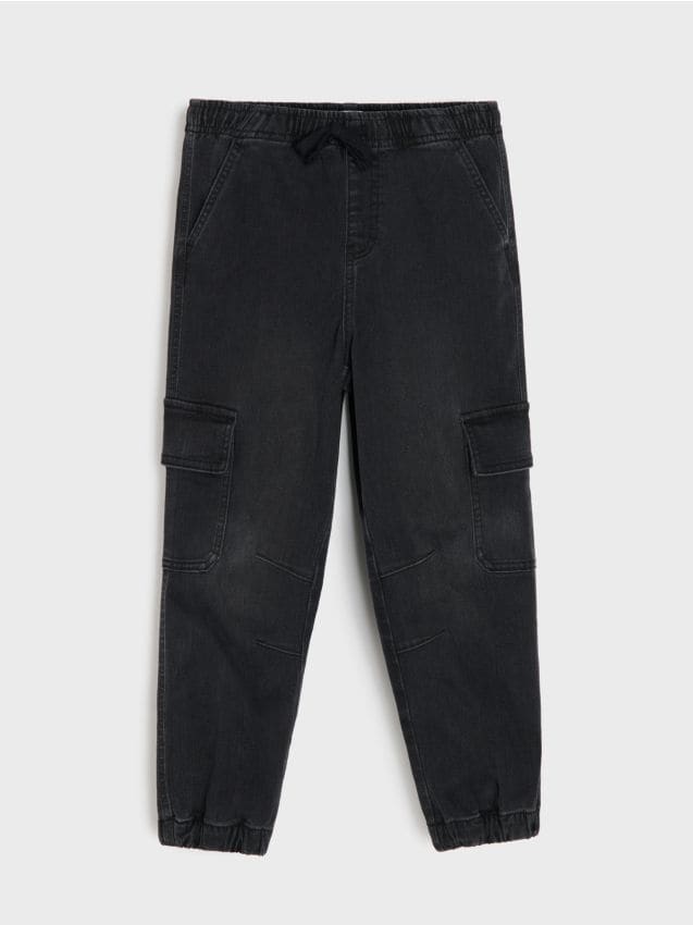 Sinsay - Blugi cargo jogger comfort din bumbac - negru