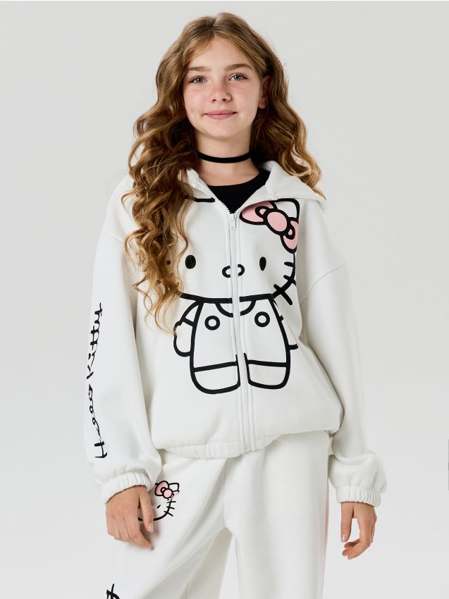Sinsay - Hanorac oversize cu fermoar Hello Kitty - crem