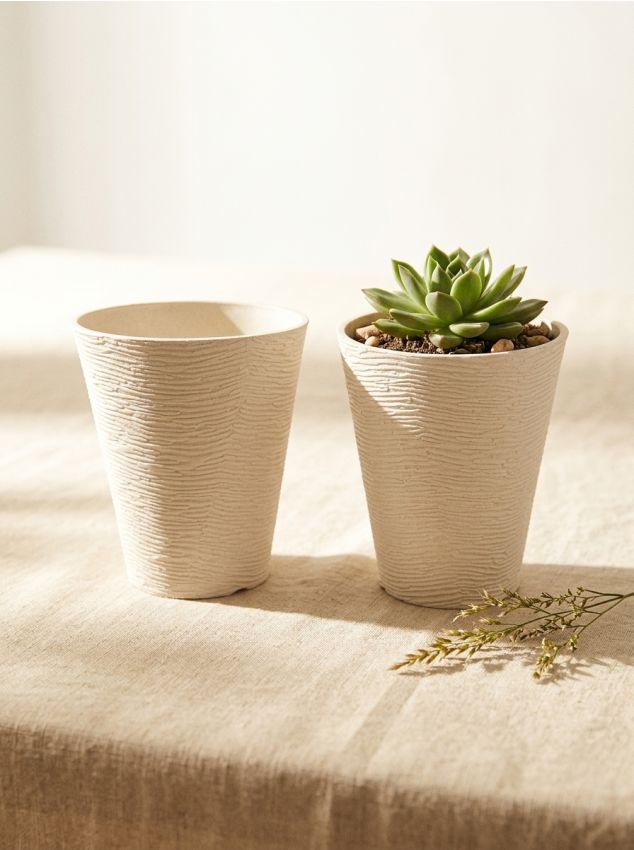 Sinsay - Set de ghivece cu textură, 2 bucăți - crem