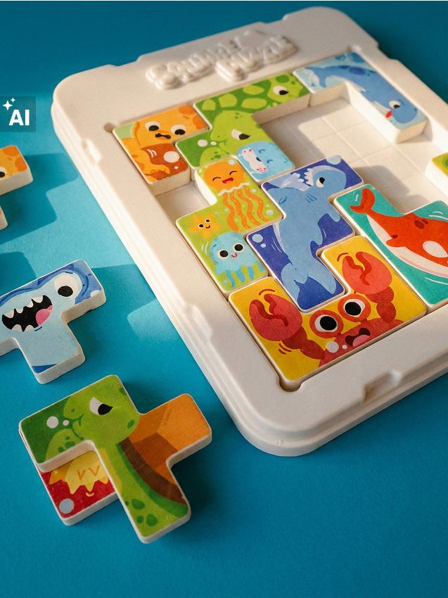 Sinsay - Puzzle cu placă de bază și motiv cu animale acvatice - albastru