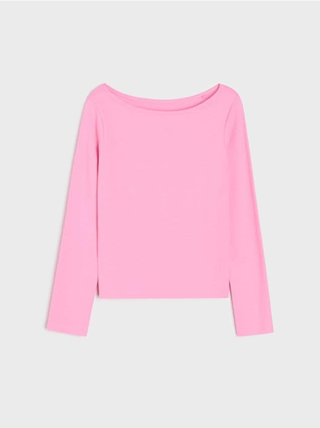 Sinsay - Tricou din bumbac, cu mânecă lungă - roz