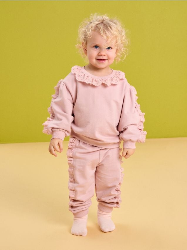 Sinsay - Bawełniany komplet: bluza i spodnie - różowy