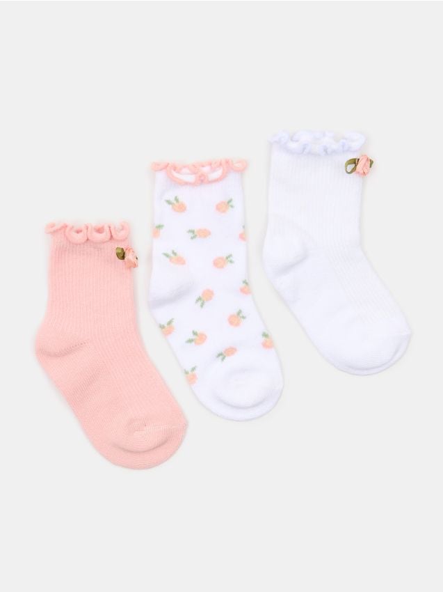 Sinsay - Șosete scurte cu volănaș și aplicație 3D în formă de trandafirași, 3 pachet - roz-pastel