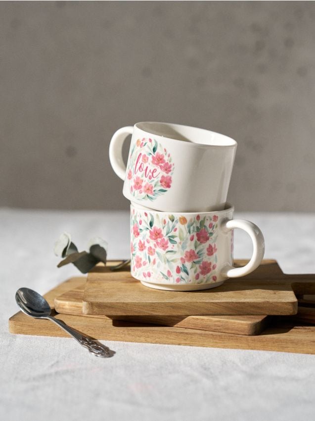 Sinsay - Căni ceramice cu model floral, set de 2 - multicolor