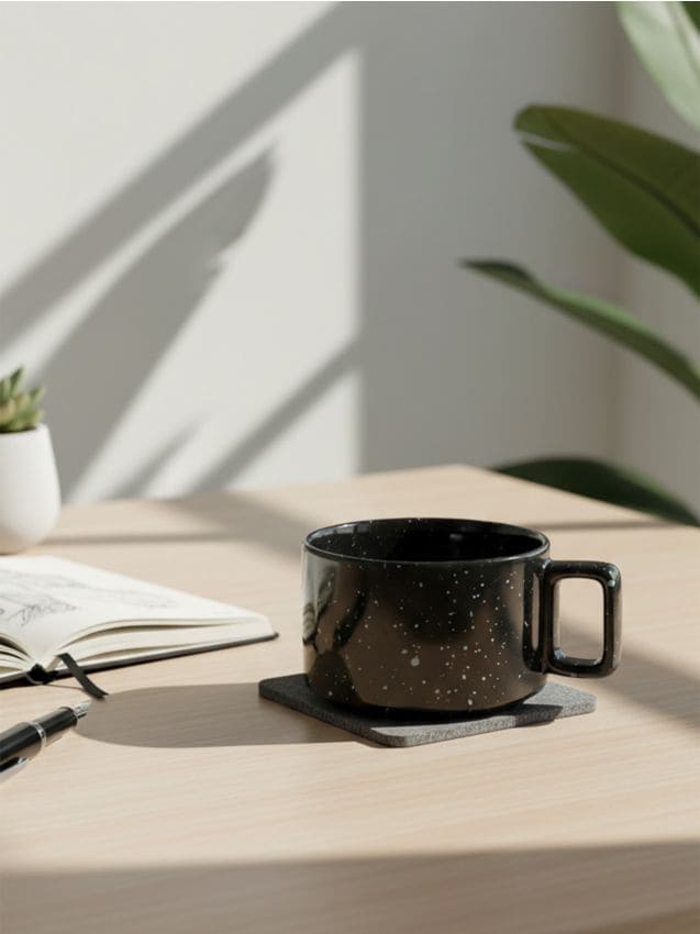 Sinsay - Cană ceramică cu pete și mâner - negru