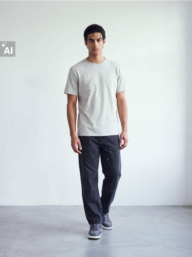 Sinsay - Tricou din bumbac cu mânecă scurtă și aplicație - nude