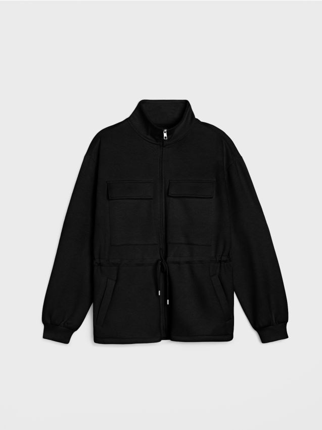 Sinsay - Hanorac cu fermoar și guler înalt, cu adaos de vâscoză „soft touch” - negru