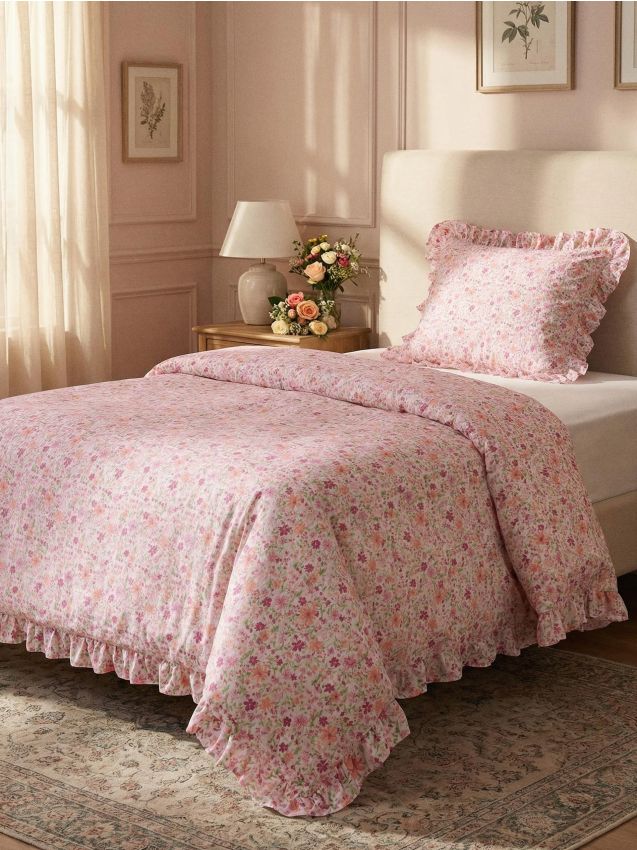 Sinsay - Set de lenjerie de pat pentru copii cu imprimeu floral - roz-pastel