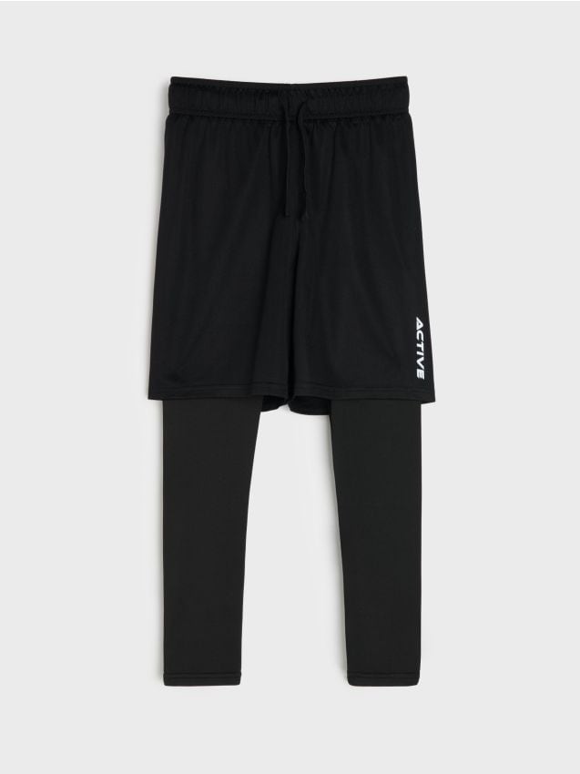 Sinsay - Colanți sport 2 în 1 cu pantaloni scurți Active - negru