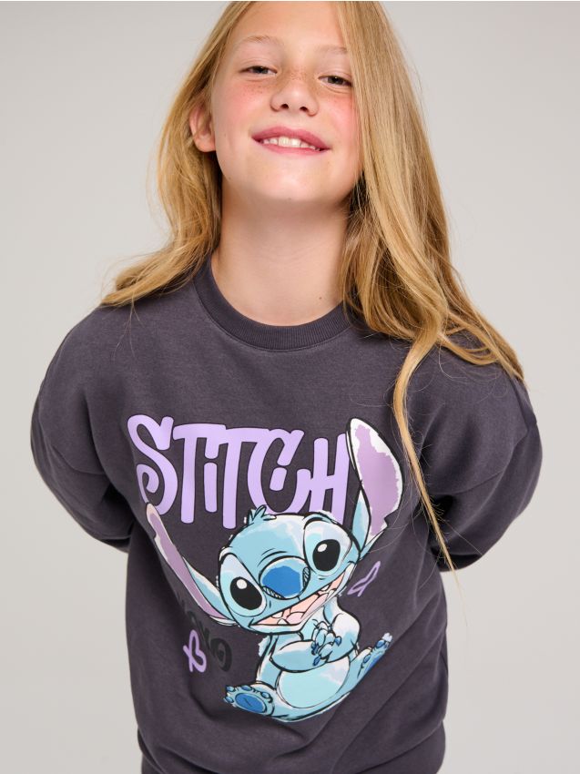 Sinsay - Mikina s potlačou Stitch - antracitová