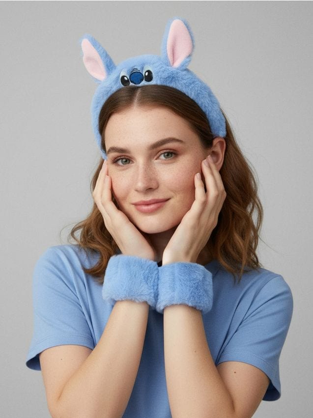 Sinsay - Kozmetická čelenka a pásky na zápästia Stitch - svetlomodrá