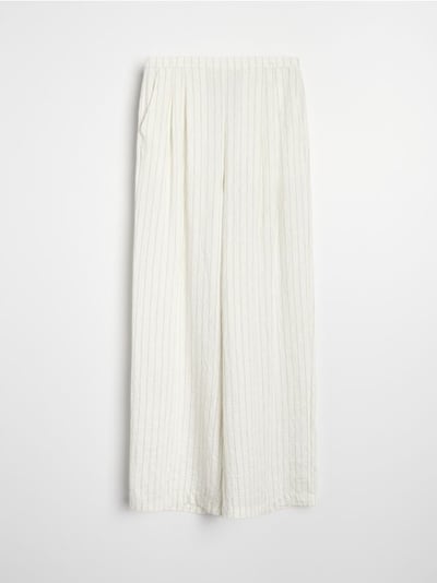 Hlače wide leg z navpičnimi črtami, z viskozo in dodatkom lanu