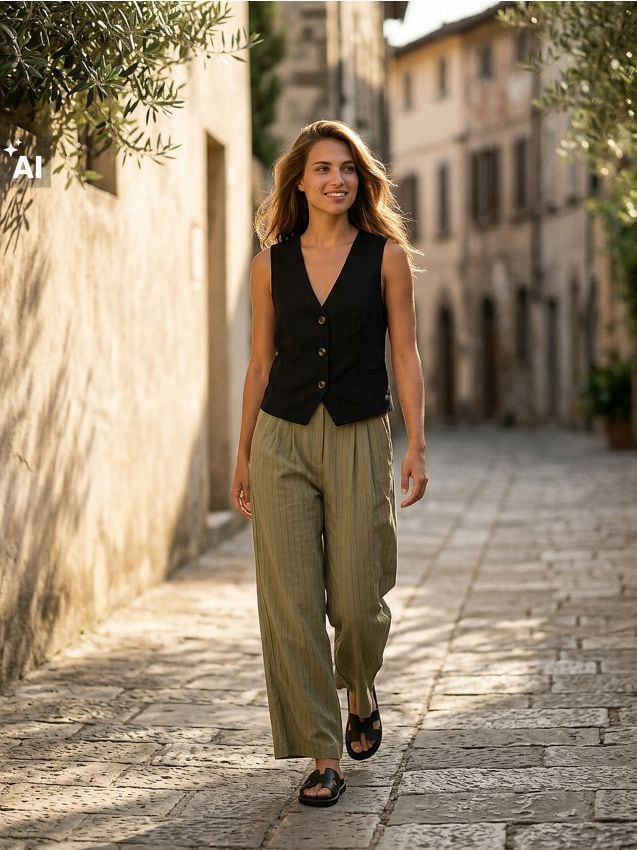 Sinsay - Pantaloni wide leg cu dungi verticale, din amestec de vâscoză și in - multicolor