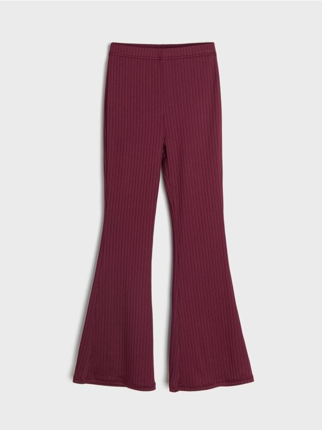 Sinsay - Prążkowane legginsy flare - bordowy