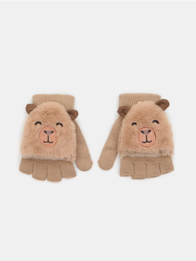 Sinsay - Mănuși cu clapă capybara - bej