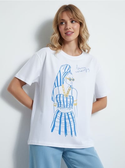 Oversize bombažna majica s potiskom