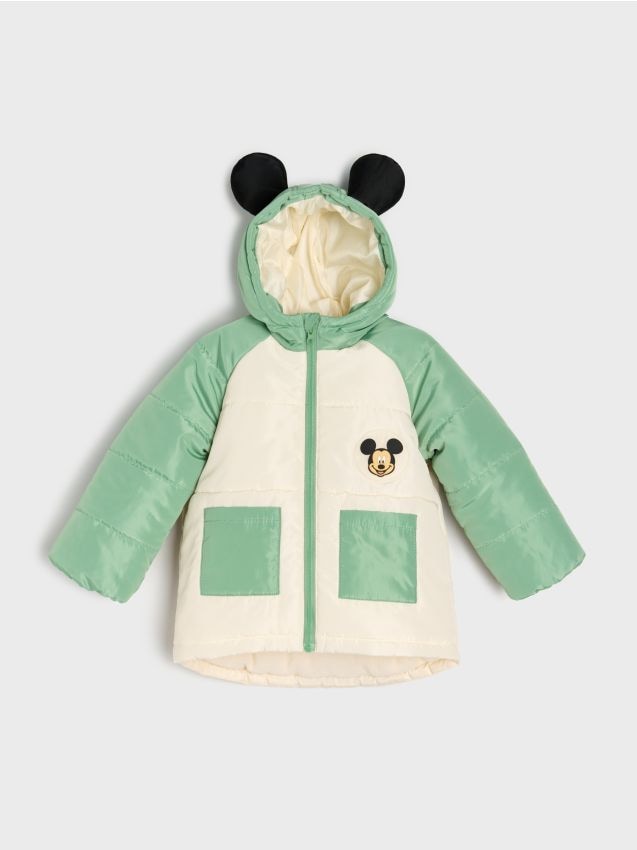 Sinsay - Pikowana kurtka z elementami 3D Mickey Mouse - kremowy