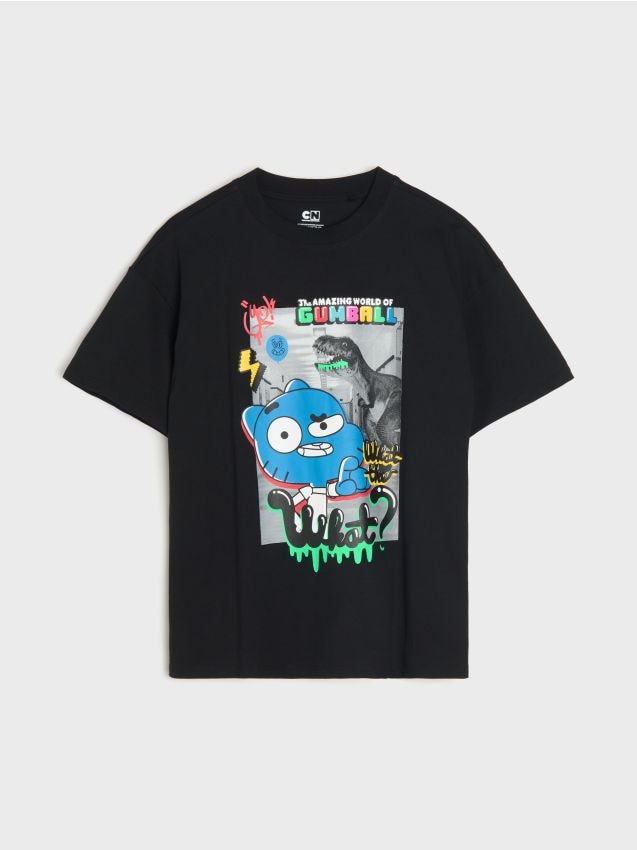 Sinsay - Tricou din bumbac cu imprimeu The Amazing World Of Gumball - negru