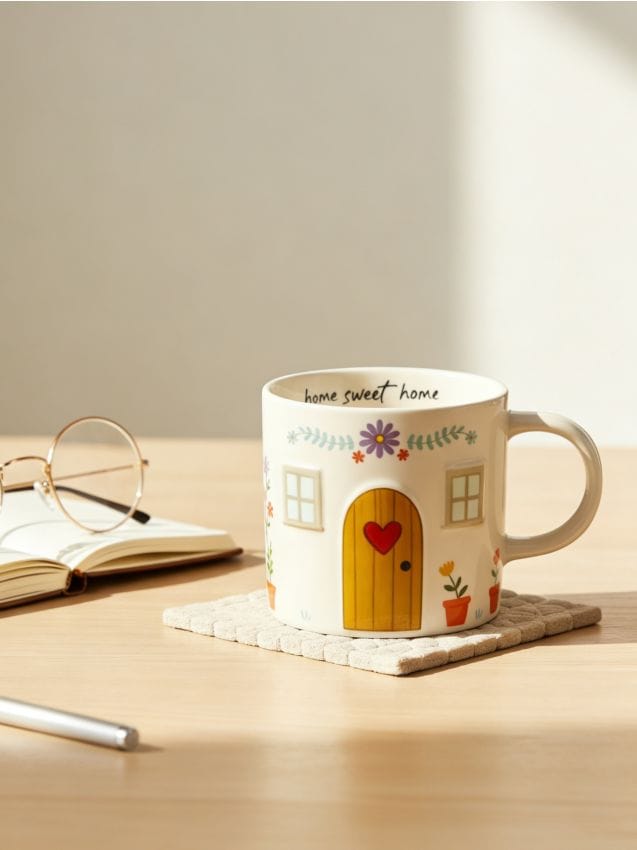 Sinsay - Cană ceramică cu motiv de casă - multicolor