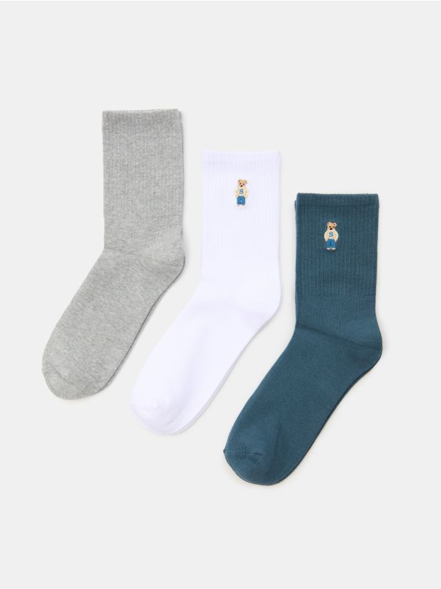 Sinsay - Șosete lungi cu broderie cu ursuleți 3 pack - multicolor