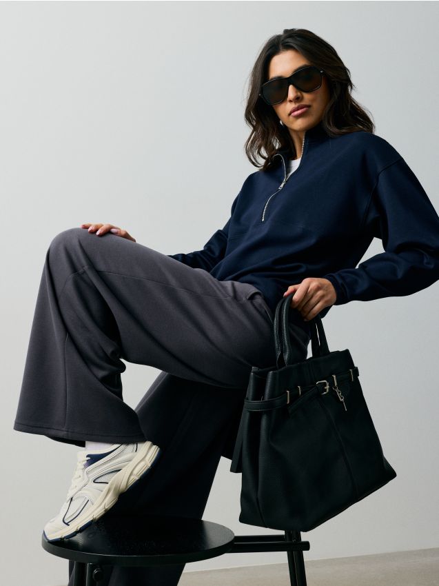 Sneakers con rete e inserti a contrasto - panna